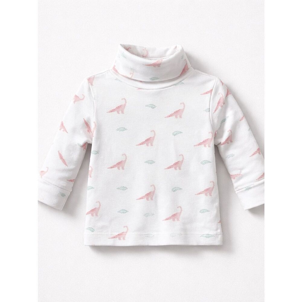 Little English pink dinosaur print white turtleneck Pima cotton shirt NWT